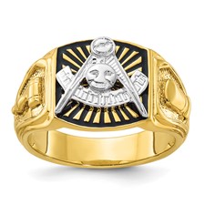 Image of IBGoodman 14k Two-tone Men's Polished and Textured with Black Enamel Past Master Masonic Ring