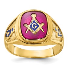 Image of IBGoodman 14k Men's Polished and Textured with Blue Enamel and Lab Created Ruby Blue Lodge Master Masonic Ring