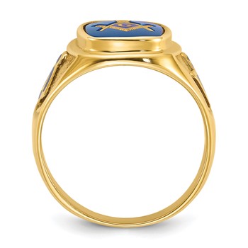 IBGoodman 14k Men's Polished and Textured with Blue Enamel and Lab Created Sapphire Blue Lodge Master Masonic Ring — alternate view