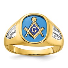 Image of IBGoodman 14k with White Rhodium Men's Polished and Textured with Lab Created Sapphire Blue Lodge Master Masonic Ring