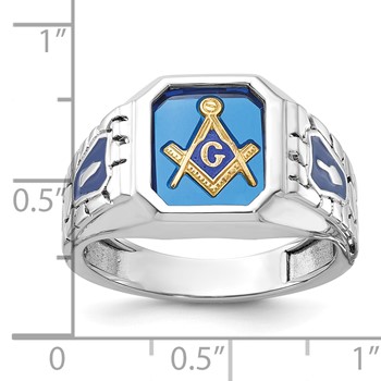 IBGoodman 10k White Gold Men's Polished and Textured Blue Lodge Master Masonic Ring Mounting — alternate view