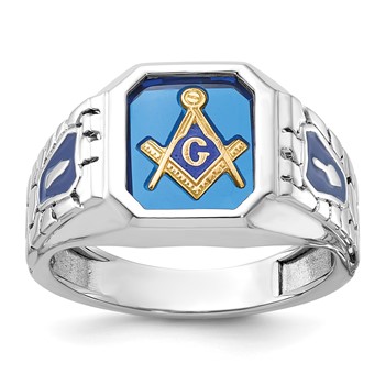 IBGoodman 10k White Gold Men's Polished and Textured Blue Lodge Master Masonic Ring Mounting