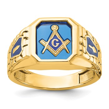 SS/GP IBG Textured Enamel Cr. Sapphire Blue Lodge Masonic Ring