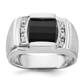 IB Goodman 14k White Gold Mens Satin Barrel Onyx and Diamond Ring Mounting