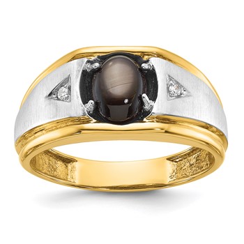 IB Goodman 14k Two-tone Mens Polished Satin and Grooved Oval Gemstone and Diamond Ring Mounting
