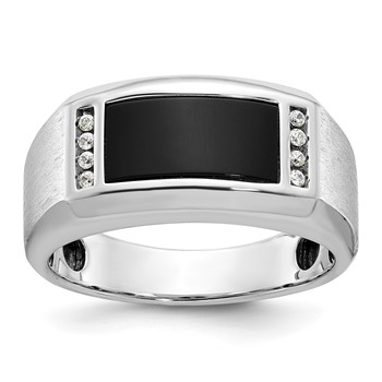 IB Goodman 14k White Gold Mens Satin Rectangle Onyx and Diamond Ring Mounting