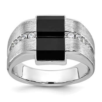 IB Goodman 14k White Gold Mens Satin Rectangle Onyx and Diamond Ring Mounting