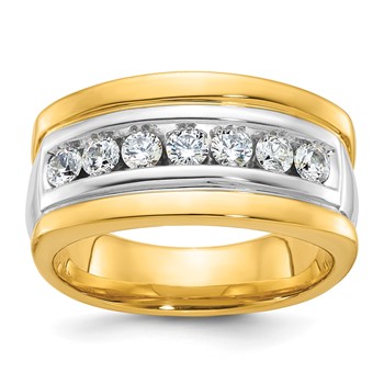 IBGoodman 14k Two-tone Men's Polished and Grooved 7-Stone Ring Mounting