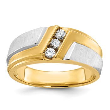 IBGoodman 14k Two-tone Men's Polished Satin and Grooved 3-Stone Ring Mounting
