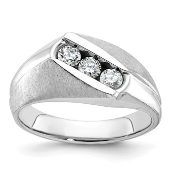 IB Goodman 14k White Gold Mens Polished and Satin 3-Stone Ring Mounting