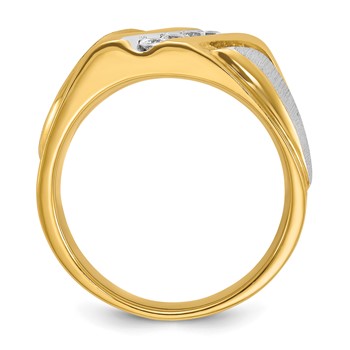 IBGoodman 14k Two-tone Men's Polished Satin and Grooved 4-Stone Ring Mounting — alternate view