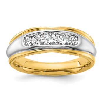 14K Two-tone IBGoodman Men's Polished/Grooved Complete Lab Grown Diamond Ri