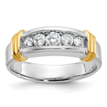 IBGoodman 14k Two-tone 1/2 carat Lab Grown Diamond VS/SI+ G+ Five Stone Complete Polished Men's Ring
