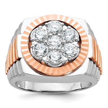 IBGoodman 14k White and Rose Gold Men's Polished Satin and Diamond-cut Round 2 Carat AA Quality Diamond Cluster Ring
