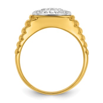 IB Goodman 14k Two-tone Mens Polished Satin and Ribbed Round Cluster Halo Ring Mounting — alternate view