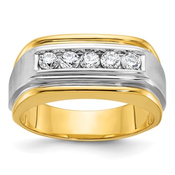 IBGoodman 10k Two-tone Men's Polished Satin and Grooved 5-Stone Ring Mounting