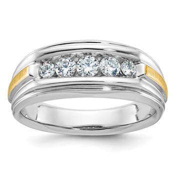 IBGoodman 14k Two-tone 1/2 carat Lab Grown Diamond VS/SI+ G+ Complete Polished Satin and Grooved Five Stone Men's Ring