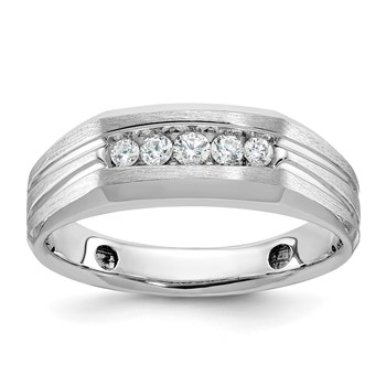 IBGoodman 14k White Gold 1/4 carat Lab Grown Diamond VS/SI+ G+ Complete Polished Satin and Grooved Five Stone Men's Ring