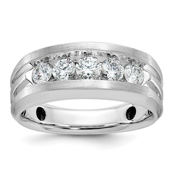 IBGoodman 10k White Gold Men's Polished Satin and Grooved 5-Stone Ring Mounting