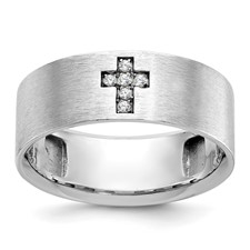 Image of IBGoodman 14k White Gold Men's Satin 1/20 Carat AA Quality Diamond Cross Ring