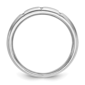 IBGoodman 14k White Gold Men's Polished Satin and Grooved 3-Stone Ring Mounting — alternate view
