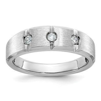 IBGoodman 14k White Gold Men's Polished Satin and Grooved 3-Stone Ring Mounting