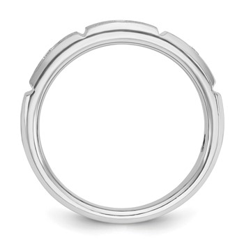 IBGoodman 14k White Gold Men's Polished Satin and Grooved 3-Stone Ring Mounting — alternate view