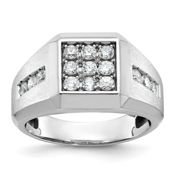 IBGoodman 14k White Gold Men's Polished and Satin 1 Carat A Quality Diamond Square Cluster Ring