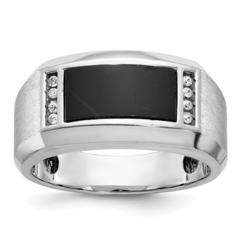 IB Goodman 14k White Gold Mens Satin Rectangle Onyx and Diamond Ring Mounting