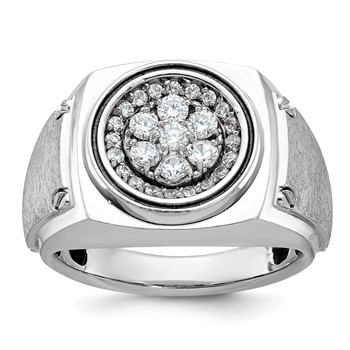 IB Goodman 14k White Gold Mens Polished and Satin Round Cluster Halo Ring Mounting
