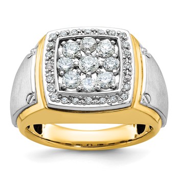 IB Goodman 14k Two-tone Mens Polished and Satin Square Cluster Halo Ring Mounting