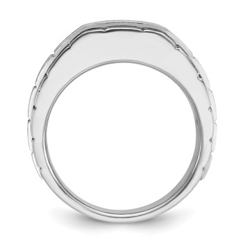 IBGoodman 14k White Gold Men's Polished Satin and Textured 7-Stone Ring Mounting — alternate view