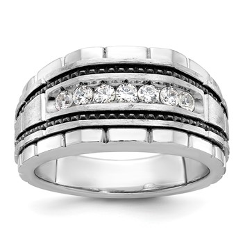 IBGoodman 14k White Gold Men's Polished Satin and Textured 7-Stone Ring Mounting