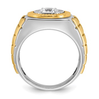 IBGoodman 14k Two Tone 1 carat Lab Grown Diamond VS/SI+ G+ Complete Polished Satin and Textured Men's Ring — alternate view