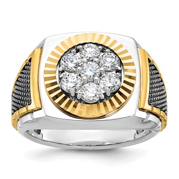IBGoodman 10k Two-tone Men's Polished Textured and Diamond-cut Round Cluster Ring Mounting