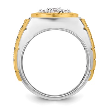 IBGoodman 14k Two-tone Men's Polished Textured and Diamond-cut Round Cluster Ring Mounting — alternate view