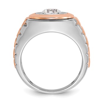 IBGoodman 14k White and Rose Gold Men's Polished Satin and Grooved Solitaire Ring Mounting — alternate view
