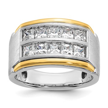 IBGoodman 14k Two-tone Men's Polished and Satin 2-Row Square Stones Ring Mounting
