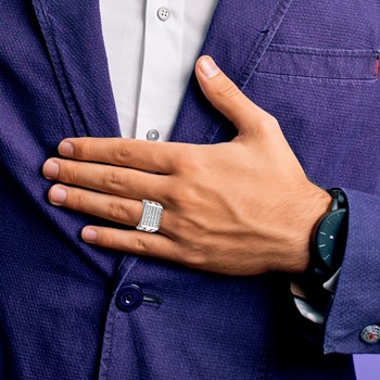 IBGoodman 10k Two-tone Men's Polished and Grooved 5-Row Cluster Ring Mounting — alternate view