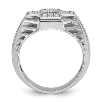 IBGoodman 14k White Gold Men's Polished Textured and Grooved Cross Cluster Ring Mounting — alternate view