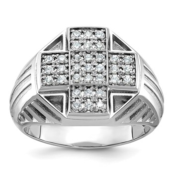 IBGoodman 14k White Gold Men's Polished Textured and Grooved Cross Cluster Ring Mounting