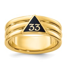 Image of IBGoodman 10k Men's Polished and Grooved with Black Enamel Active 33rd Degree Masonic Ring
