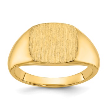10ky 12mm x 12mm cushion face signet ring.