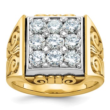 IBGoodman 14k Two-tone Men's Polished and Textured Scroll Design Square Cluster Ring Mounting