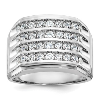 IBGoodman 10k White Gold Men's Polished and Grooved 4-Row Ring Mounting