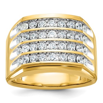 IBGoodman 14k with White Rhodium Men's Polished and Grooved 4-Row 1 1/5 Carat A Quality Diamond Ring
