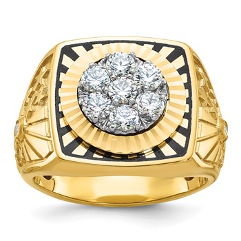 IBGoodman 10k Two-tone Men's Polished Textured and Diamond-cut Stars and Stripes Round Cluster Ring Mounting