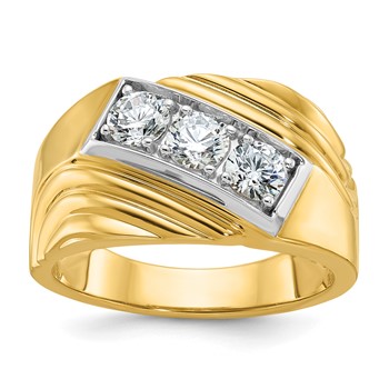 IB Goodman 14k Mens Polished and Grooved 3-Stone Ring Mounting