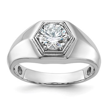 IBGoodman 14k White Gold 1 carat Lab Grown Diamond VS/SI+ G+ Complete Polished and Beaded Men's Ring