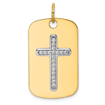 14K Yellow 32X19.2 Dog Tag  14K White 14.2mm Cross   18-1.5MM CZ  Mounting